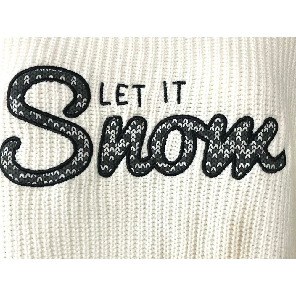 FB Sister Women's White "Let it Snow" Winter Knit Long Sleeve Sweater | SZ L - Picture 8 of 8
